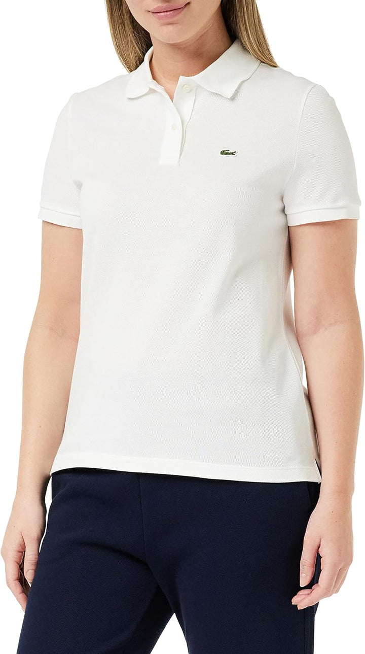Lacoste Damen Polo-Shirt Kurzarm PF7839, Frauen Polo-Hemd,2 Knopf,Regular Fit 42 Blanc, 42 Blanc
