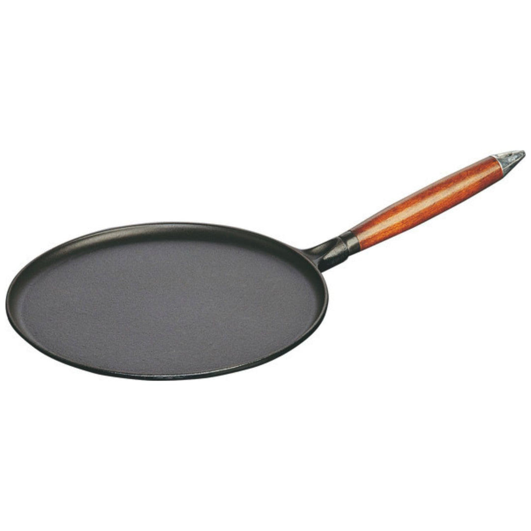 STAUB Crepes Pfanne aus Gusseisen, mit Holzgriff, rund 28 cm, Für alle Herdarten geeignet, Schwarz
