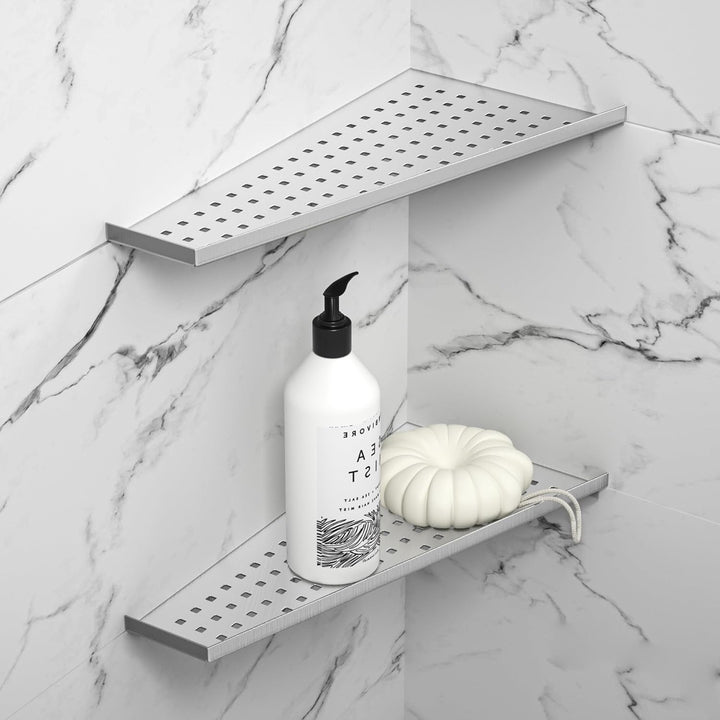 Eckablage Duschablage 304 Edelstahl ohne Bohren für Badezimmer Shampoo Halter Organizer Trapezförmig