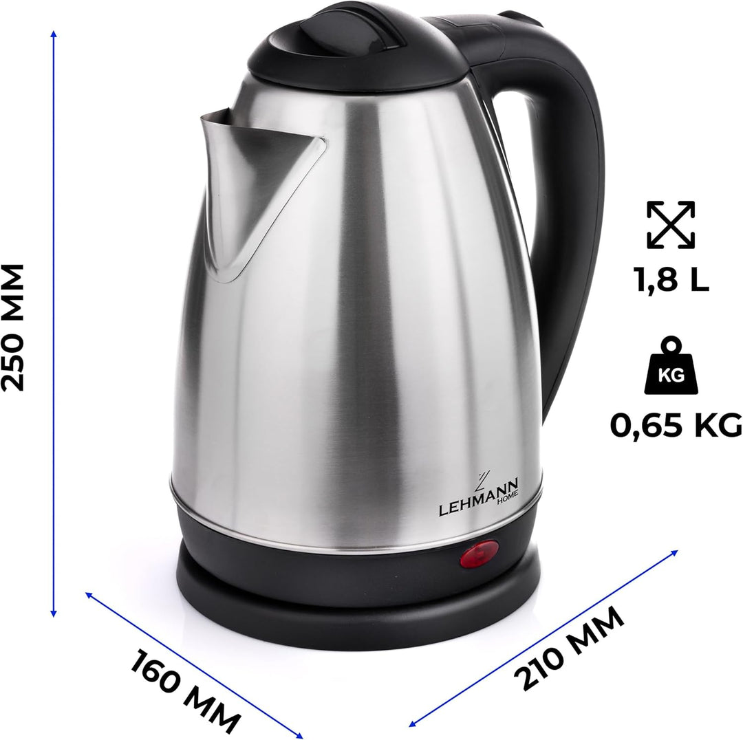 Lehmann LHOEK-2220D Wasserkocher Edelstahl 1,8 L, leistungsstarker elektrischer Wasserkocher 2200W,