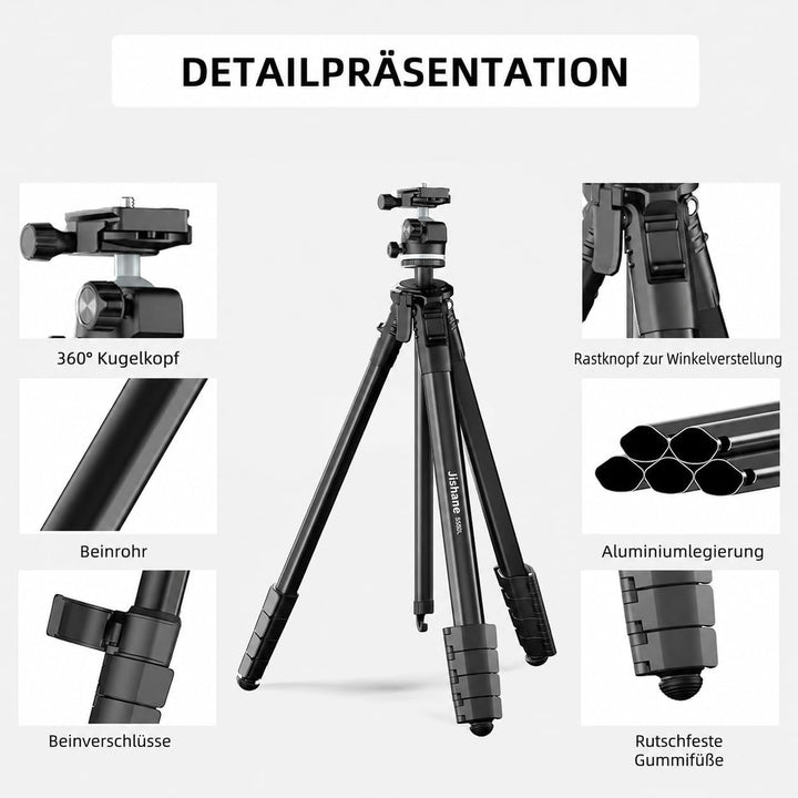 183 cm Kamera stativ mit 360° Kugelkopf, Leichtes Stativ für Smartphone mit Funkfernbedienung, Kompa