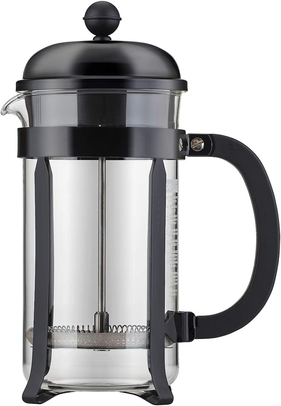 Bodum Chambord Kaffeebereiter 8 Tassen mit Metallrahmen, Chrom, Schwarz, 1 l