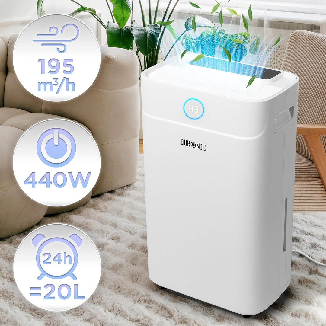 Duronic DH201 Luftentfeuchter, elektrischer Entfeuchter für 25 m² Räume, leiser Raumentfeuchter mit