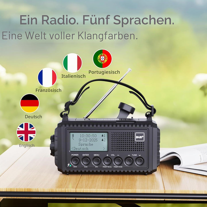 DAB/DAB+/UKW Digitalradio mit Eingebaute 5000mAh Akku Solar Radio Notfallradio mit USB Handyladefunk