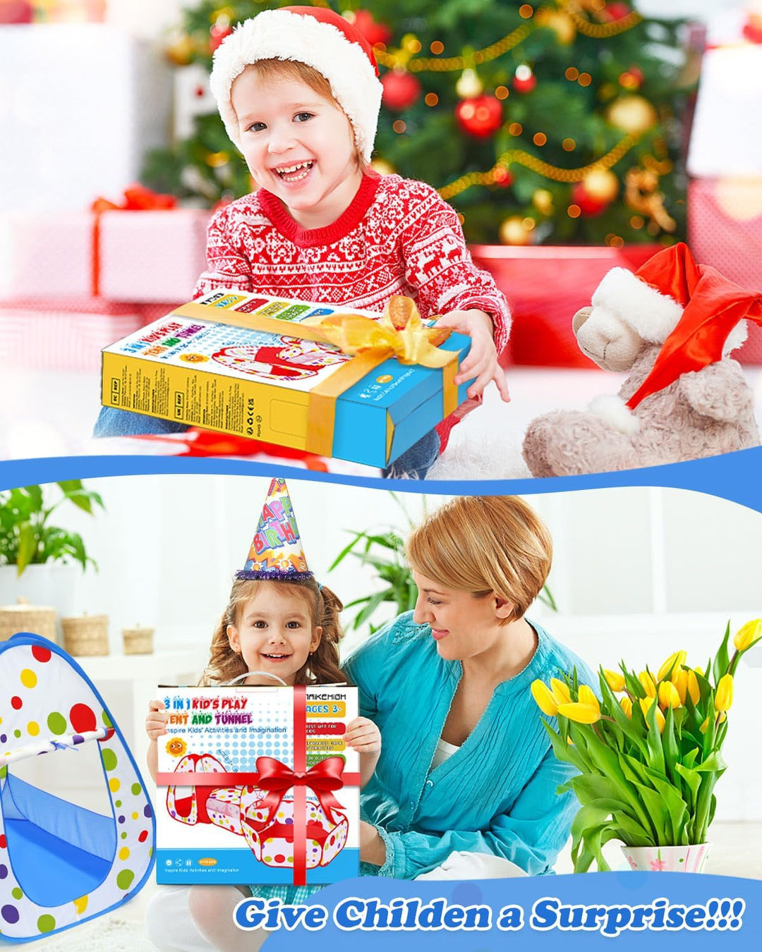 MAIKEHIGH 3 in 1 Kinder Spielzelt Tunnel, Pop Up Bällebad mit Krabbeltunnel Spieltunnel Drinnen Drau