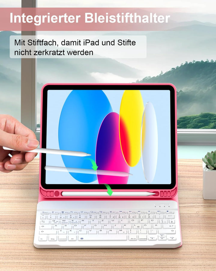 Hülle mit Tastatur für iPad A16 11 10. Generation (2025/2022, 10,9/11 Zoll), QWERTZ Layout Keyboard,