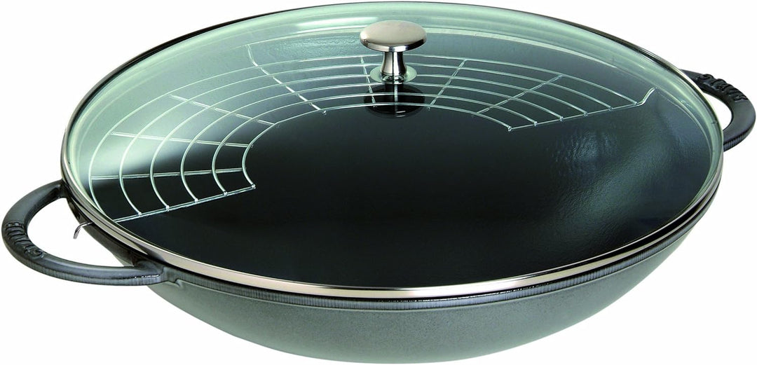 STAUB Gusseisen Wok mit Glasdeckel, rund 37 cm, graphitgrau 37 cm Graphitgrau, 37 cm Graphitgrau