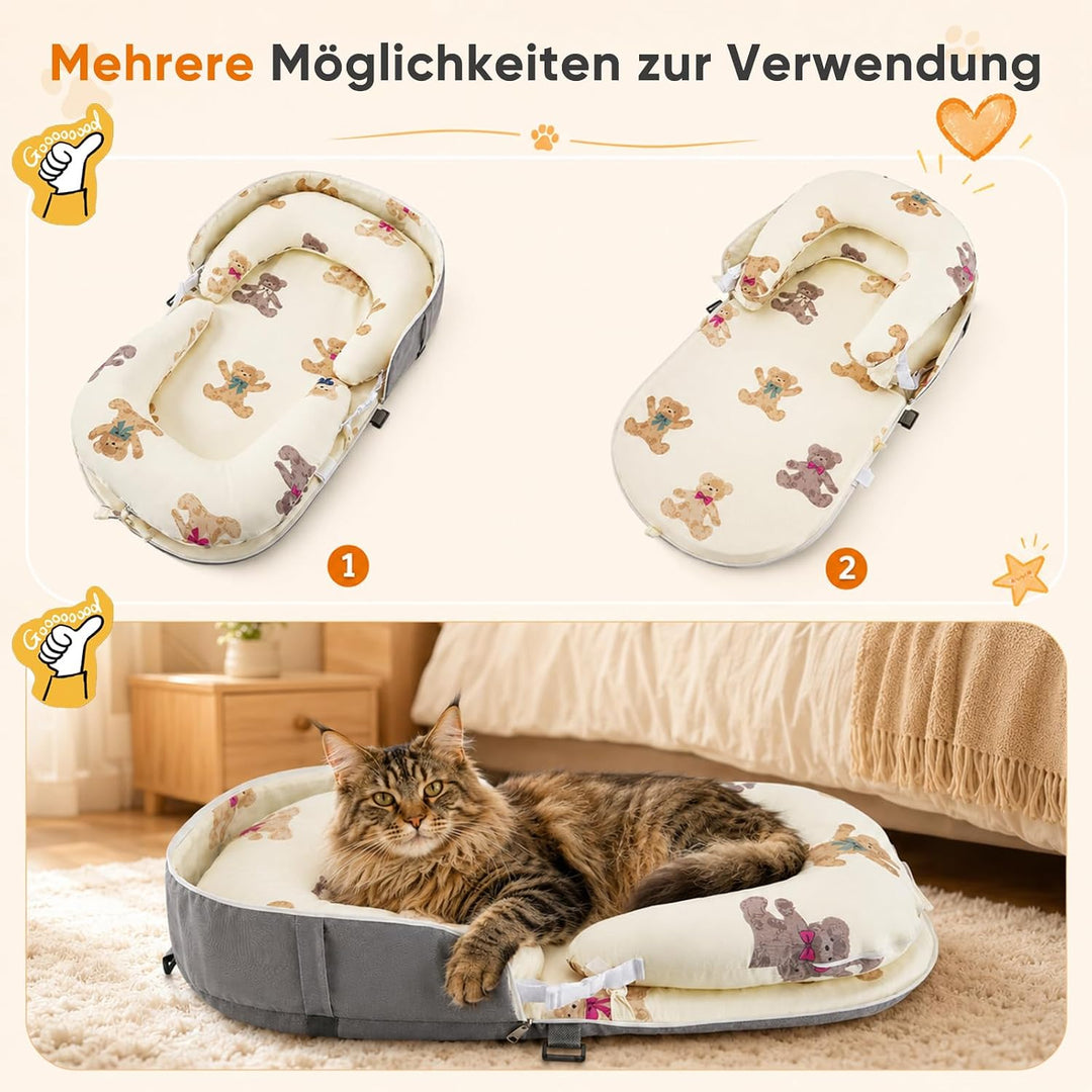 Hundebett 84x48x14,5cm Hundekorb Kleine, 2-seitiges Nackenkissen, Abnehmbare Waschbare Hundematte, H