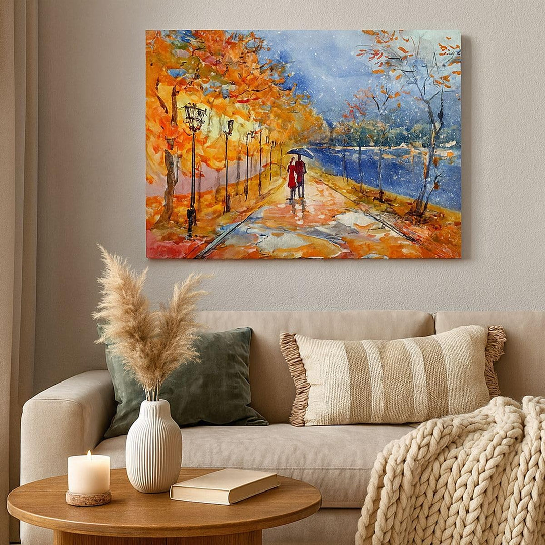 Bilder auf Leinwand Park Paar Baum Leinwandbild mit Rahmen 70x50cm Wandbilder Dekoration Wohnzimmer