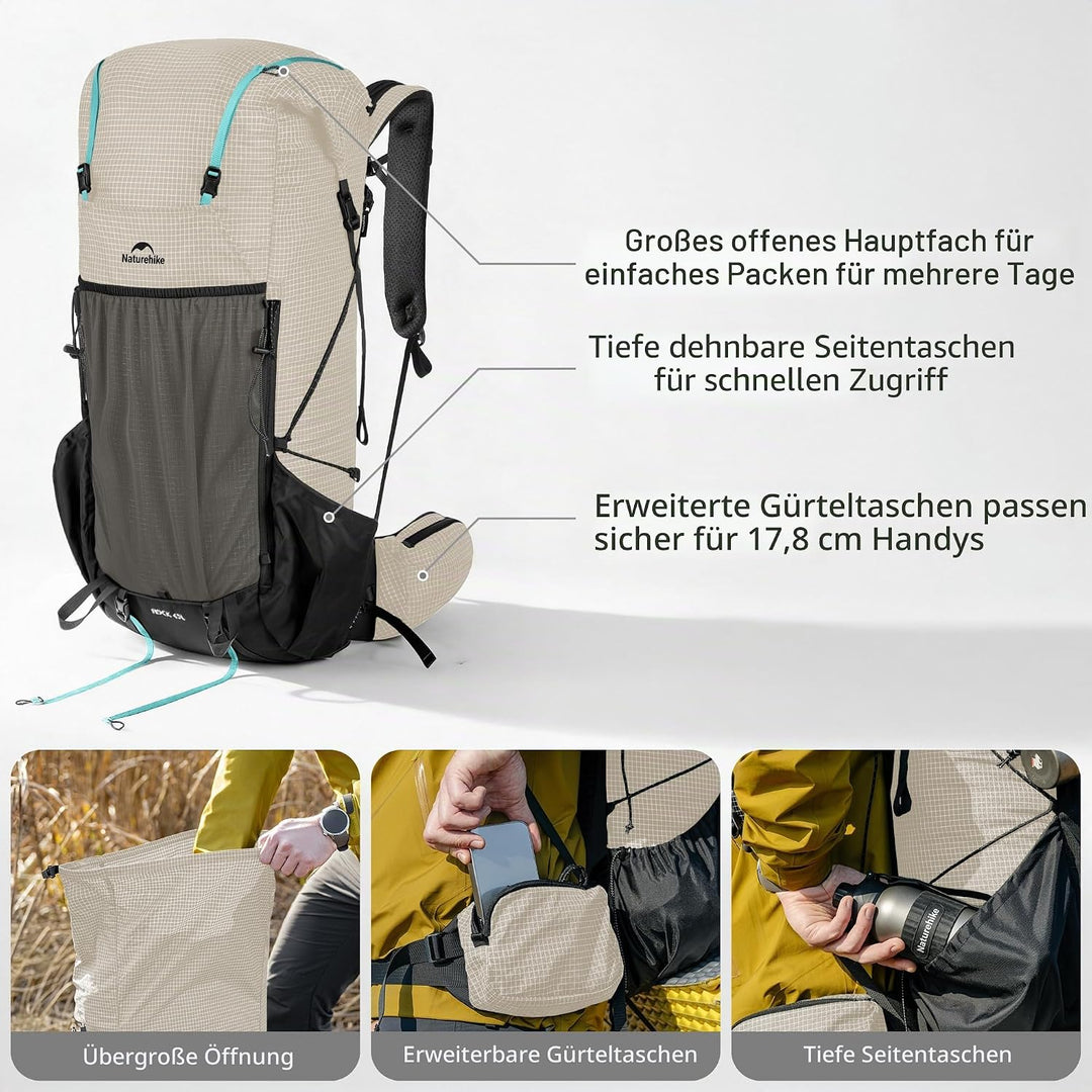 Naturehike Rock 2.0 Upgraded 30L Rucksack Interner Rahmen Wanderrucksack Herren Damen mit Regenhülle