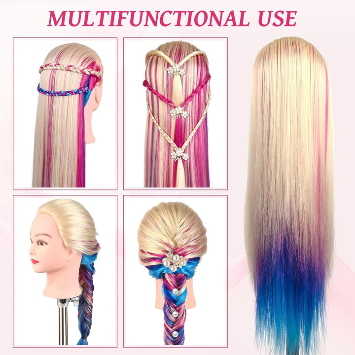 Trainingsköpfe, 28 Zoll Frisierkopf für Friseure, 100% Kunstfaser Haar Übungskopf, mit DIY Strickset
