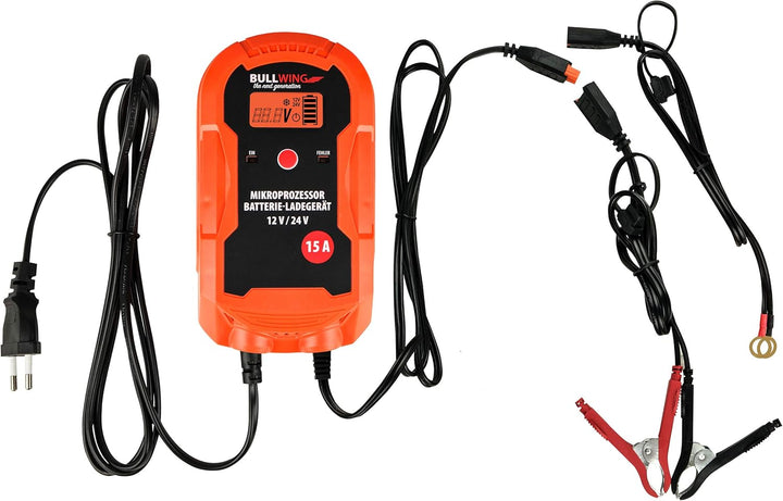 Bullwing Batterieladegerät Mikroprozessor 12/24V 15A LKW Bus Boot Traktor Vollautomatisches 9-stufig