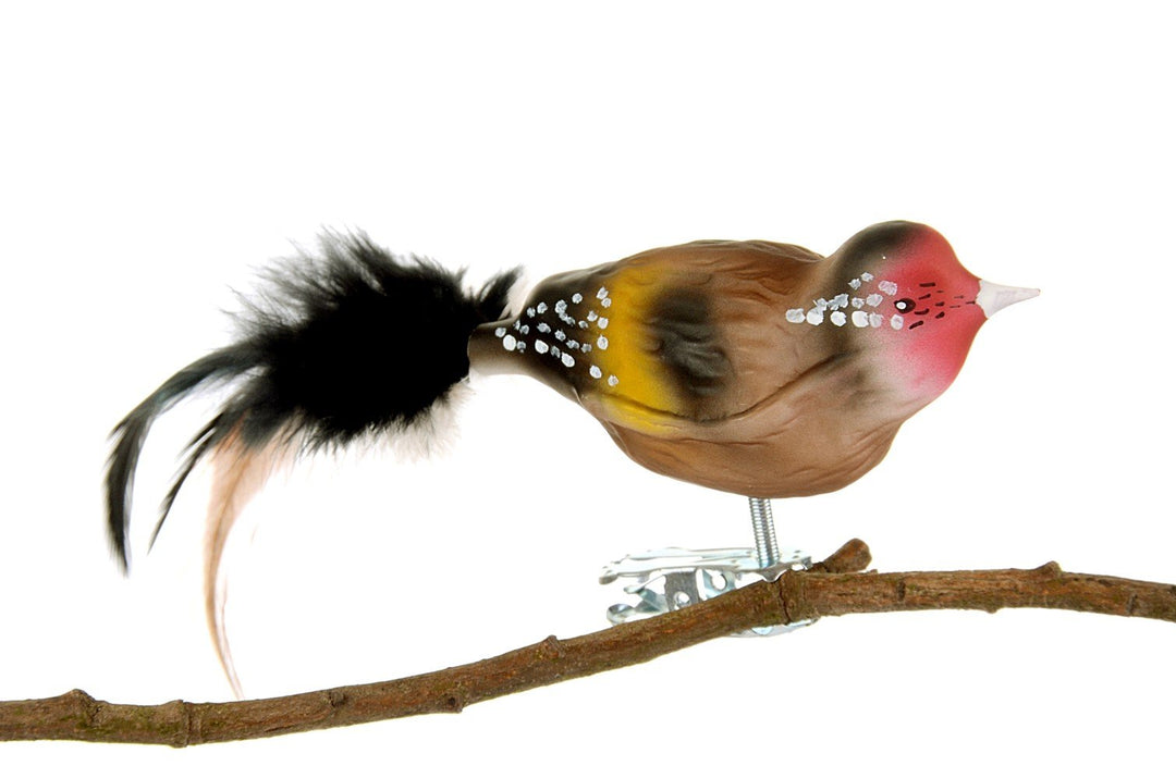Birds of Glass® Glas-Vogel, Stieglitz mit Naturfeder, Glasschmuck Made in Germany aus eigener Herste