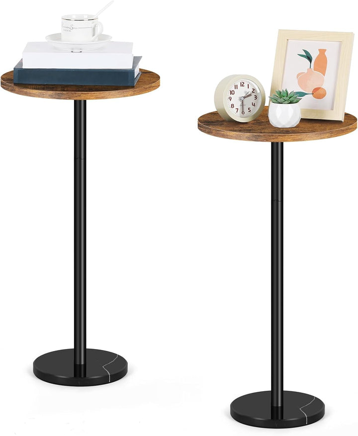 smusei 2 Pack Kleiner Retro Brauner Beistelltisch runder Couchtisch mit Marmorsockel Sofa-Beistellti