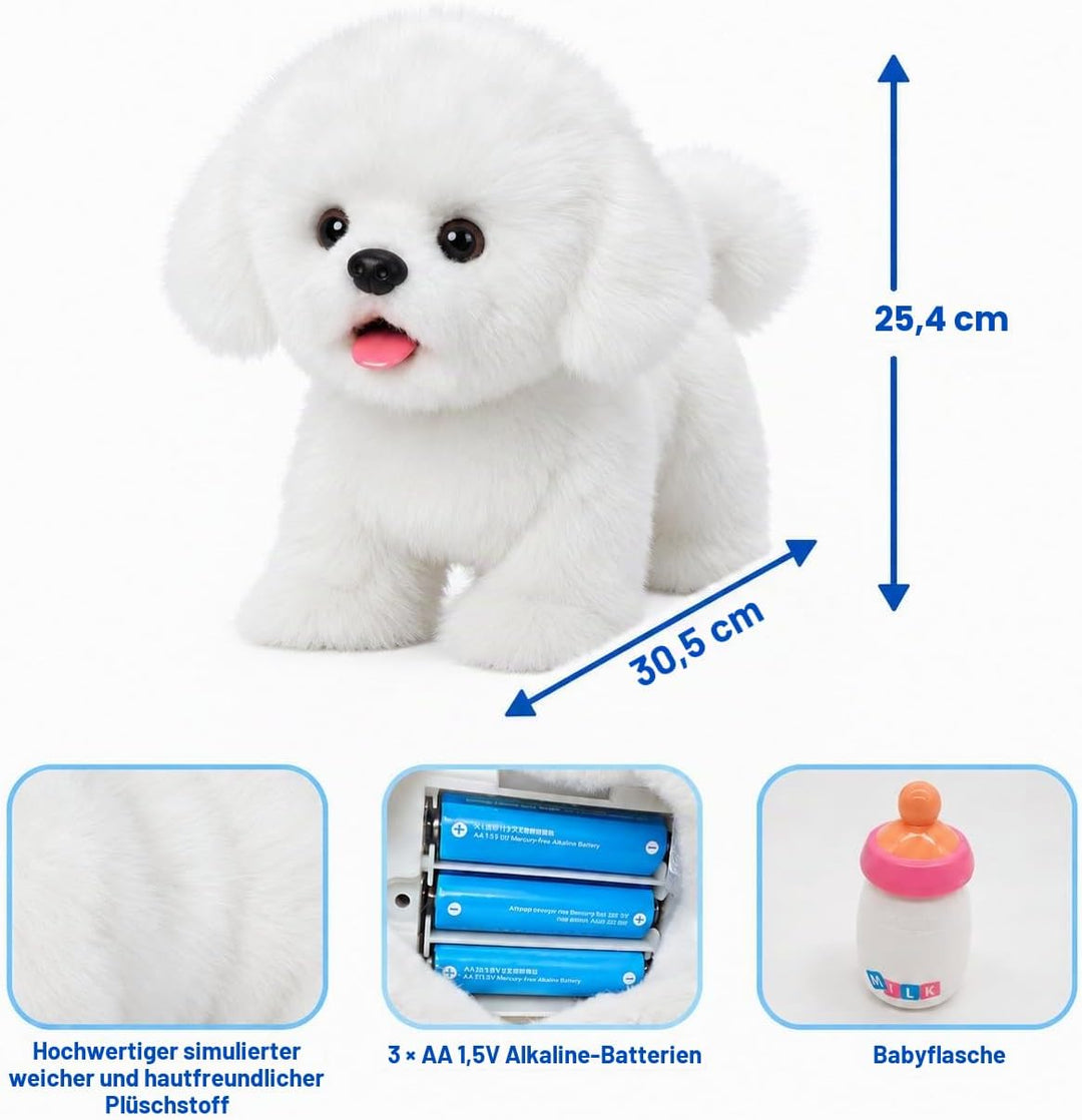 CU-MATE Plush Interactive Maltese Simulation Dog-Realistic Stuffed Animal Puppy Electronic Toy Robot