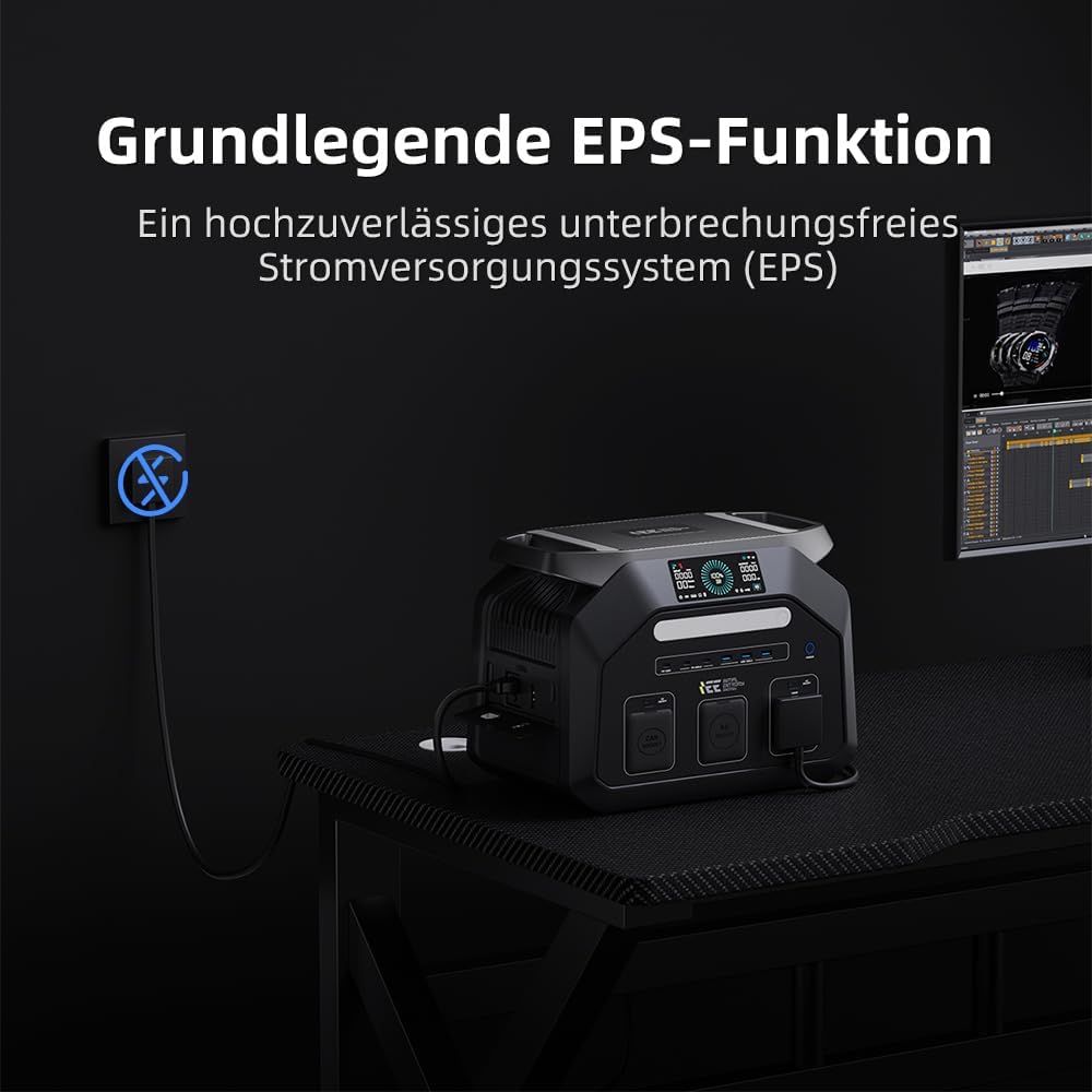 IEE 1800W Solargenerator P1800, 1024Wh LiFePO4 Akku Tragbare Powerstation, 0–80% in 45 Min.Laden, 11