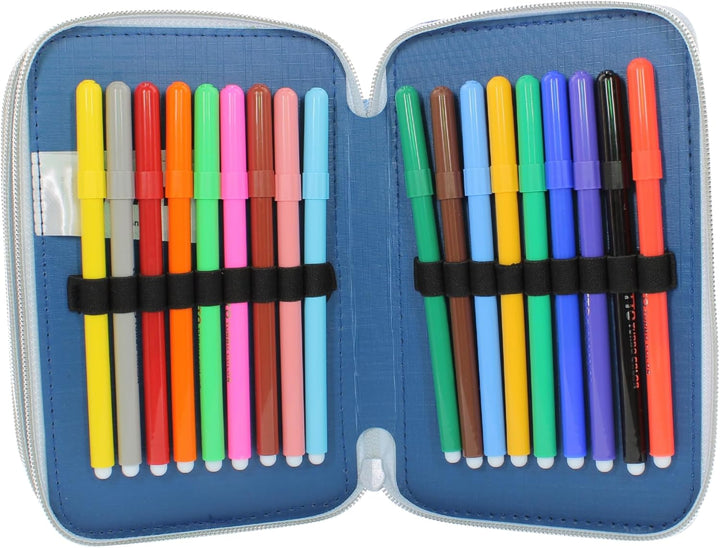 Lilo und Stitch Federmäppchen mit 3 Fächern für Mädchen und Jungen, Komplettes Stifte- und Farbenetu