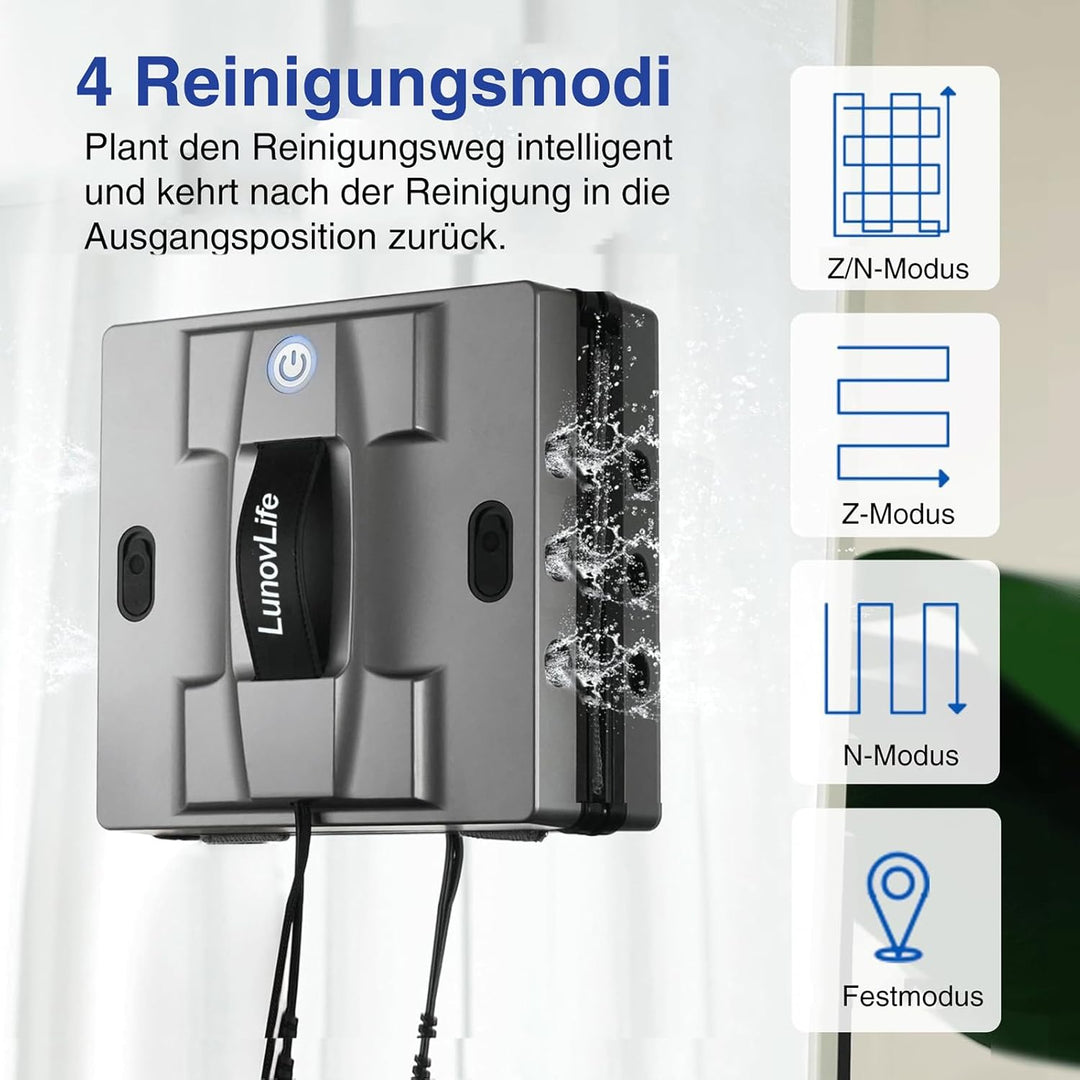 Fensterputzroboter 5600Pa mit 6-Düsen Sprühsystem, Fenstersauger für rahmenlose Fenster, App & Fernb