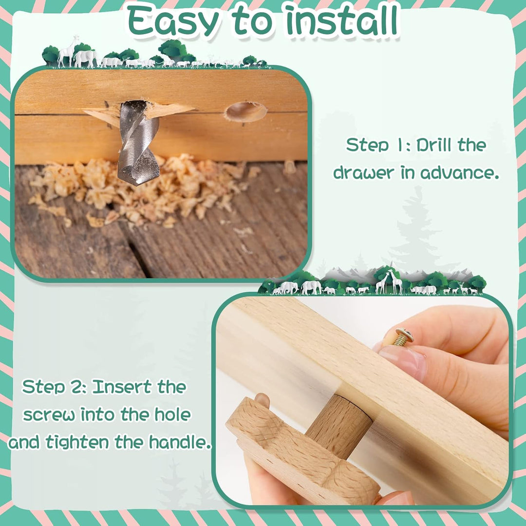 Holz-Tier-Schrankknöpfe, dekorative Holz-Kommodenknöpfe mit Schrauben, Kommode, Zuggriffe, Holz, Mar