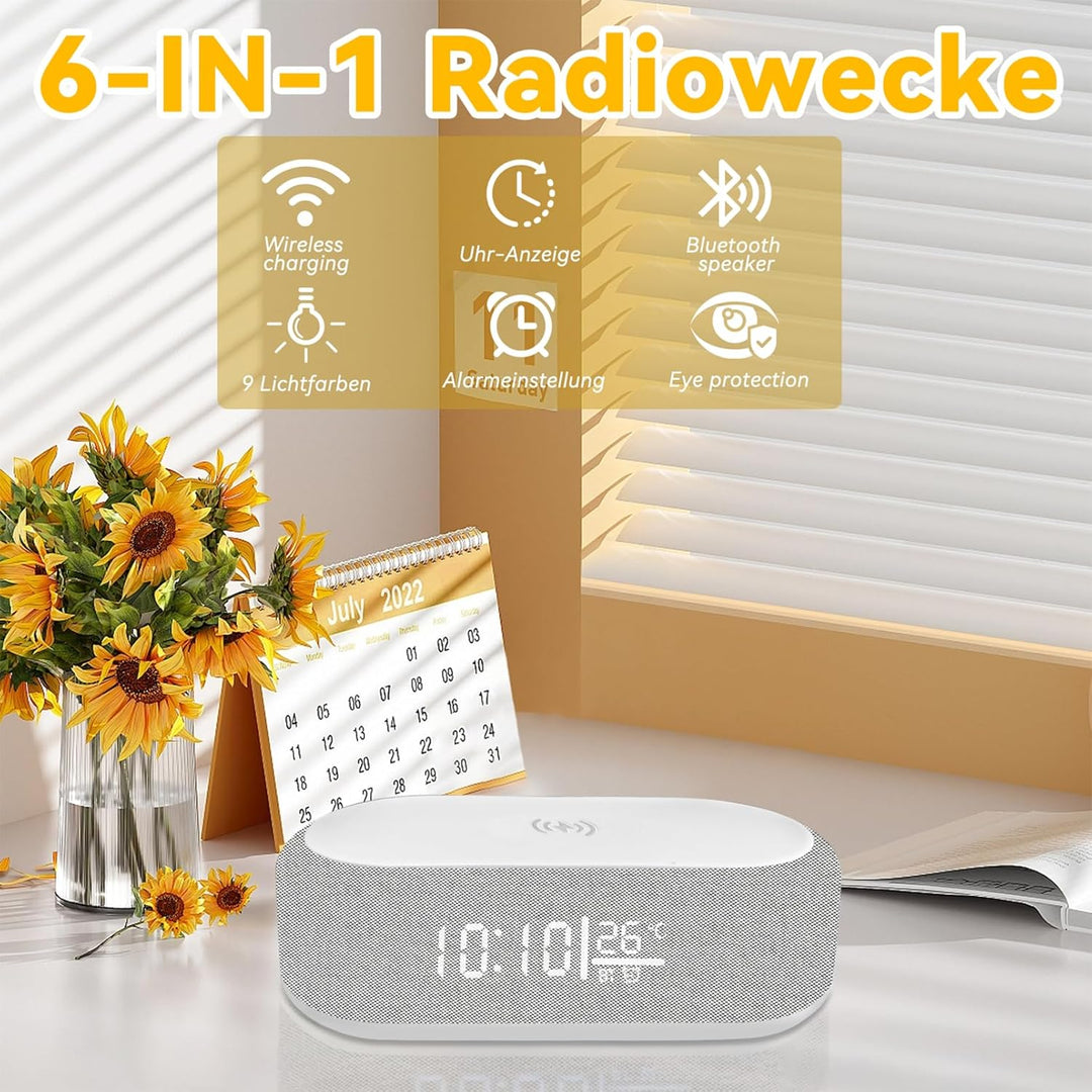 Yeelan Digitalwecker, Wecker Digital mit Licht, 15W Kabellose Aufladung für iPhone/Samsung, Alarm Cl