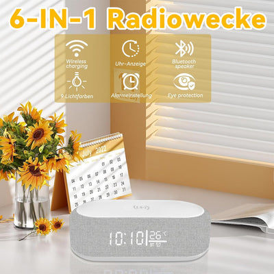 Yeelan Digitalwecker, Wecker Digital mit Licht, 15W Kabellose Aufladung für iPhone/Samsung, Alarm Cl