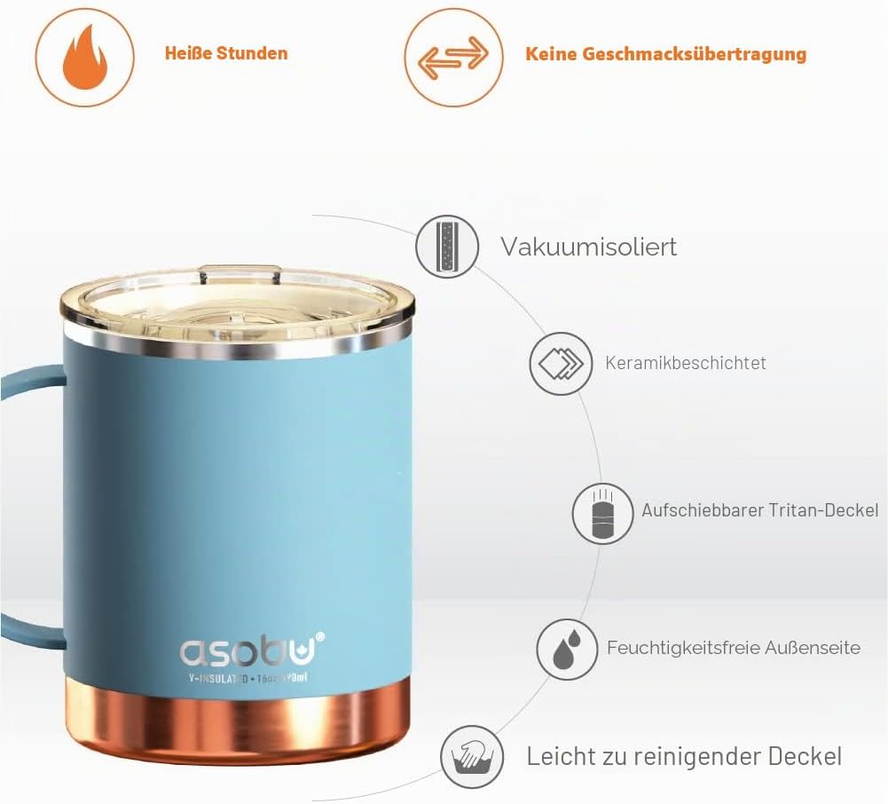 Asobu Ultimate Edelstahl Keramik Innenbeschichtung Isolierbecher babyblau, 1 Count (Pack of 1) Baby