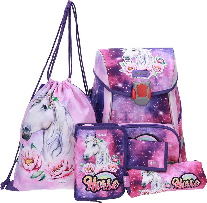 PFERDE HORSES SCHULRANZEN SET MÄDCHEN 1 KLASSE | SET 5 TEILIG LED FÜR GRUNDSCHULE | SUPER LEICHT | E