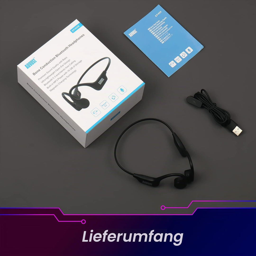 August EP400 Knochenschall Kopfhörer Bluetooth 5.3 Knochenleitungs-Kopfhörer mit Schutzklasse IP68 (