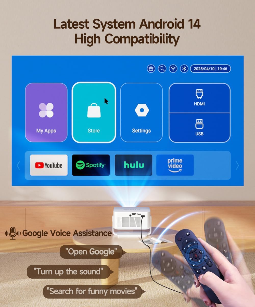 Magcubic Beamer Android 14,HY300max Mini Beamer 4K &amp; 8K mit Dualband WiFi 6 BT 5.4, 260 ANSI unterst