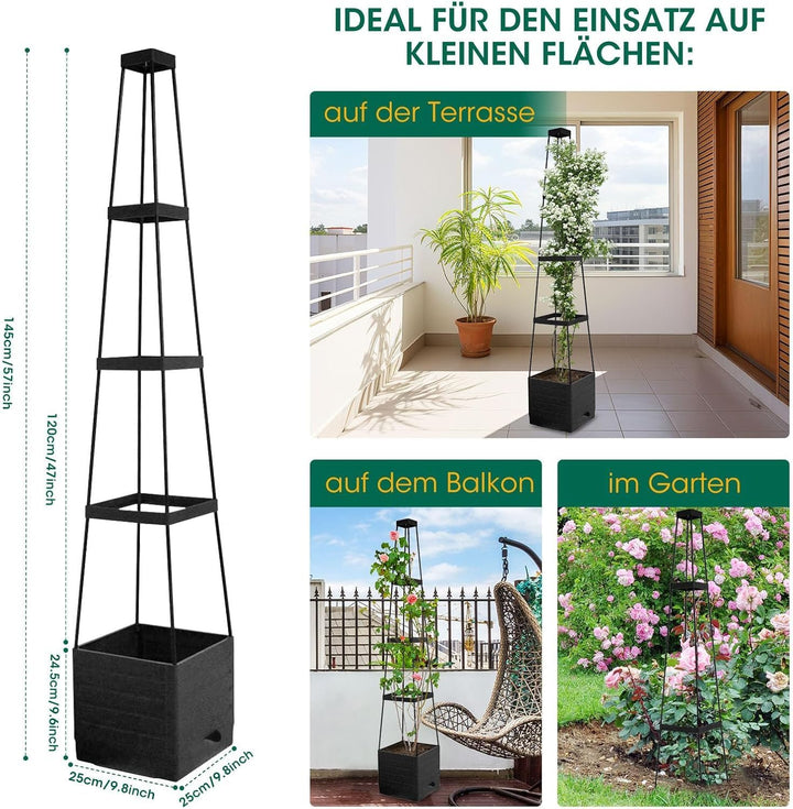 MYMULIKE Tomaten Rankhilfe, 2 Stück Rankhilfe Obelisk mit Blumenkasten 150CM, Tomaten Rankhilfe mit