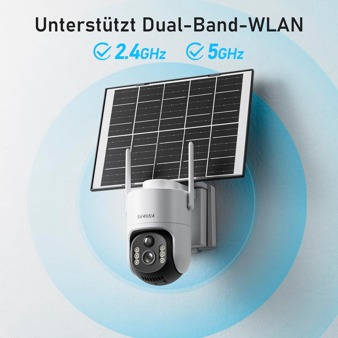 [5GHz & 2,4GHz] Überwachungskamera Aussen Solar, 8000mAh Akku und 7W Solarpanel, 2K PTZ 360° Solar K