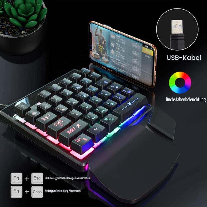 Einhändiges mechanisches Gaming-Tastatur-Maus-Set, 35 Tasten 7-Farben-Hintergrundbeleuchtung E-Sport