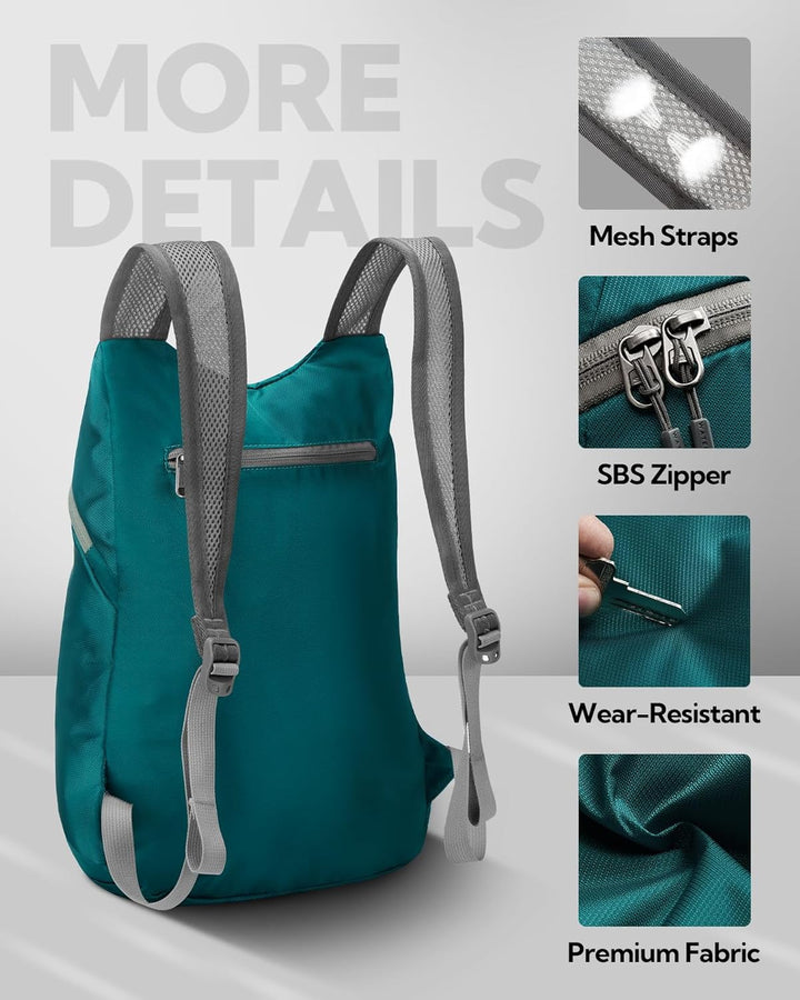 WATERFLY Faltbarer Rucksack Klein 15L: Ultraleicht Wanderrucksack Packable Tagesrucksack Sportliche