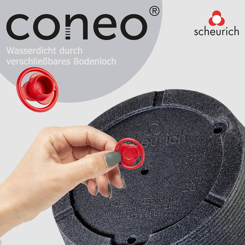 Scheurich Coneo, Pflanzgefäss aus Kunststoff, Schwarz-Granit, 49 cm Durchmesser, 39,4 cm hoch, 46 l