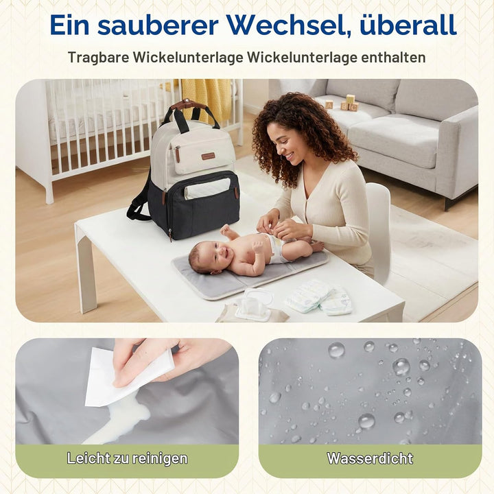 mommore Wickelrucksack, grosse, erweiterbare Wickeltasche für 2 Kinder/Zwillinge, strapazierfähige B