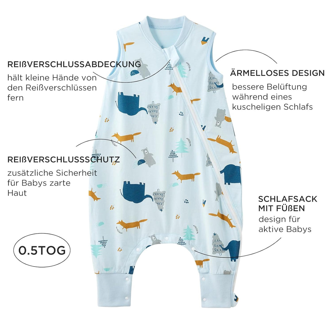 Duomiaomiao Schlafsack mit füssen, Sommerschlafsack mit füssen,100% Musselin Schlafsack Baby,Sommers