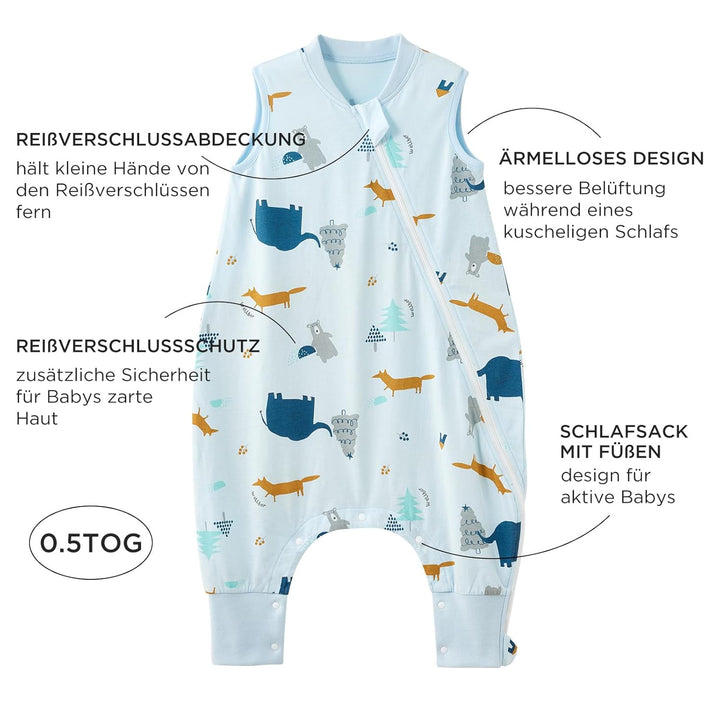 Duomiaomiao Schlafsack mit füssen, Sommerschlafsack mit füssen,100% Baumwolle Baby,Sommerschlafsäcke