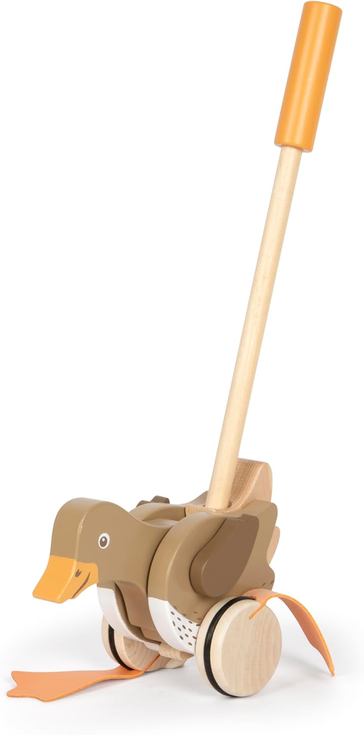 small foot Schiebetier Ente mit beweglichem Kopf aus Holz, hilft beim Laufenlernen, Schiebespielzeug