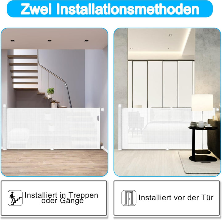 XMTECH Türschutzgitter Ausziehbar Treppenschutzgitter 0-300cm Weiss Einziehbares Treppenschutzrollo,