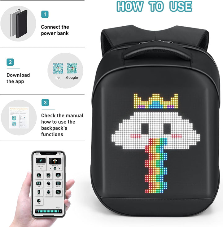 Gelrova LED Rucksack mit App-Steuerung, Dynamische LED Display, Laptop-Rucksack, Leicht & Langlebig,