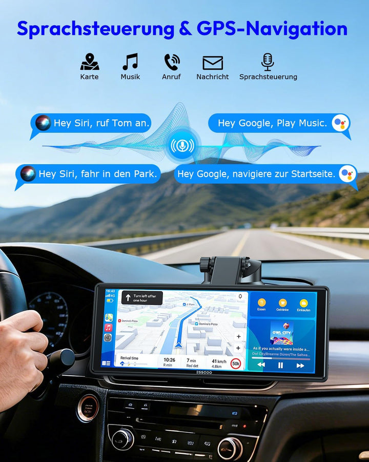 ESSGOO Carplay Android Auto Display10.26 Zoll,A-pple Carplay Bildschirm für AirPlay/Mirror Link,Car