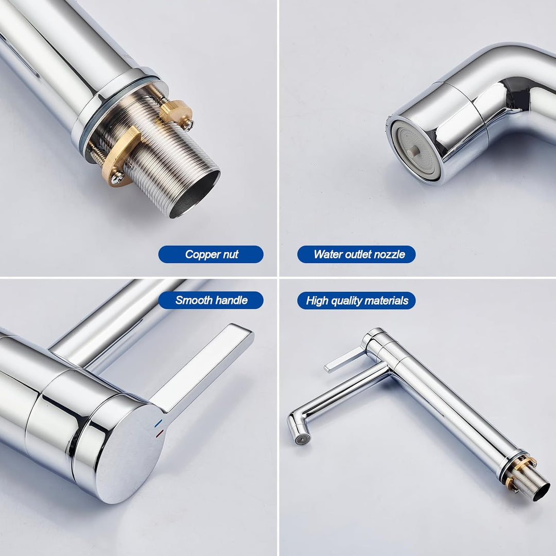 Wasserhahn Bad LakeBayMZC Hoch Chrom Mit Auslaufhöhe 203 mm, Messing Armatur Badezimmer mit 360° dre
