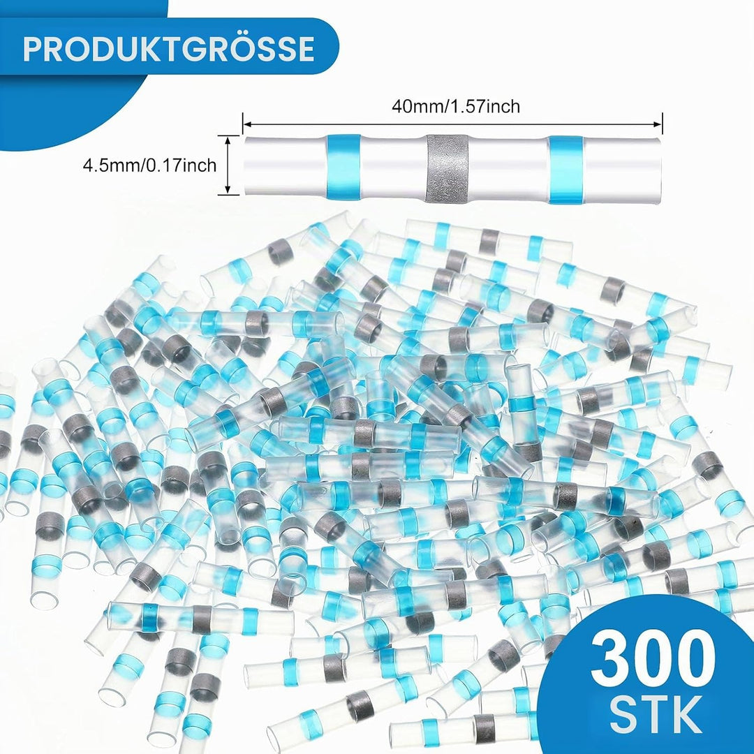 300 Stück 16-14 AWG Kabelverbinder Wasserdicht Schrumpfverbinder Quetschverbinder Blau - Kabelverbin