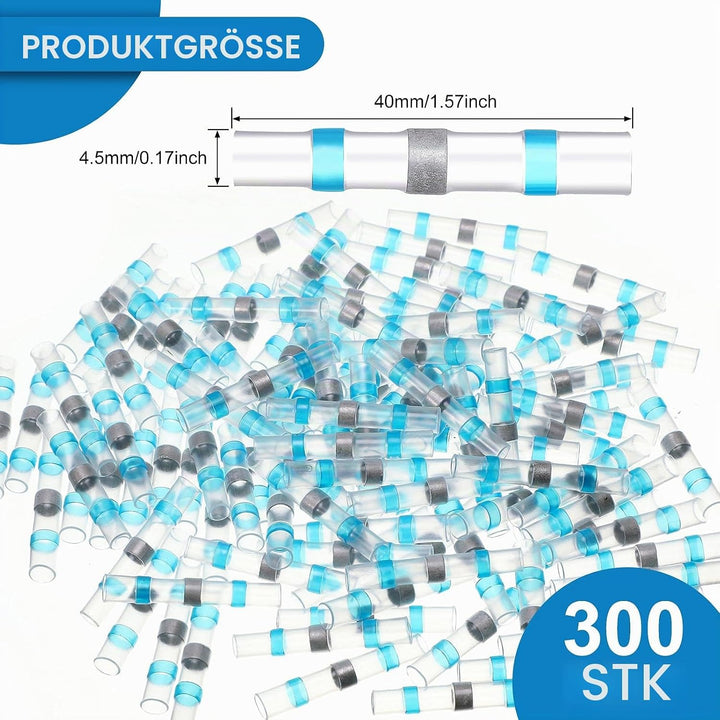 300 Stück 16-14 AWG Kabelverbinder Wasserdicht Schrumpfverbinder Quetschverbinder Blau - Kabelverbin