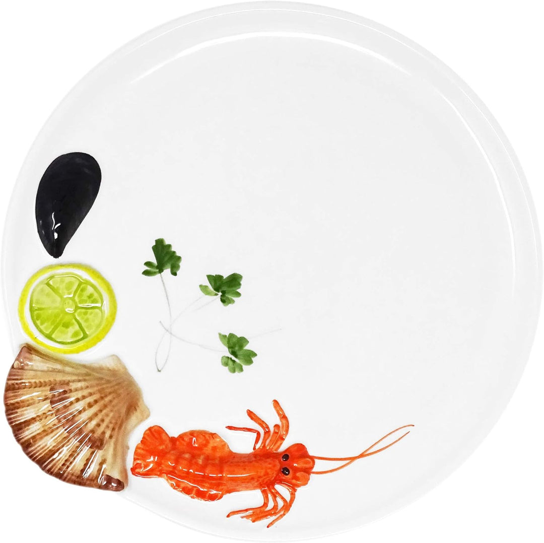 Lashuma Handgemachter Platzteller aus Italienischer Keramik im Meeresfrüchte Design, Runder Fischtel