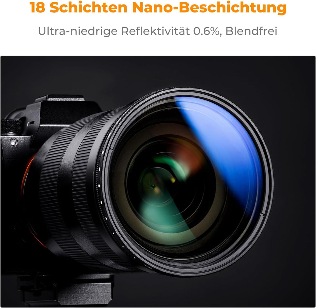 K&F Concept Nano K-Serie ND Filter 58mm Variabler Graufilter ND2-ND2000 (1-11 Blendenstufen), 58mm