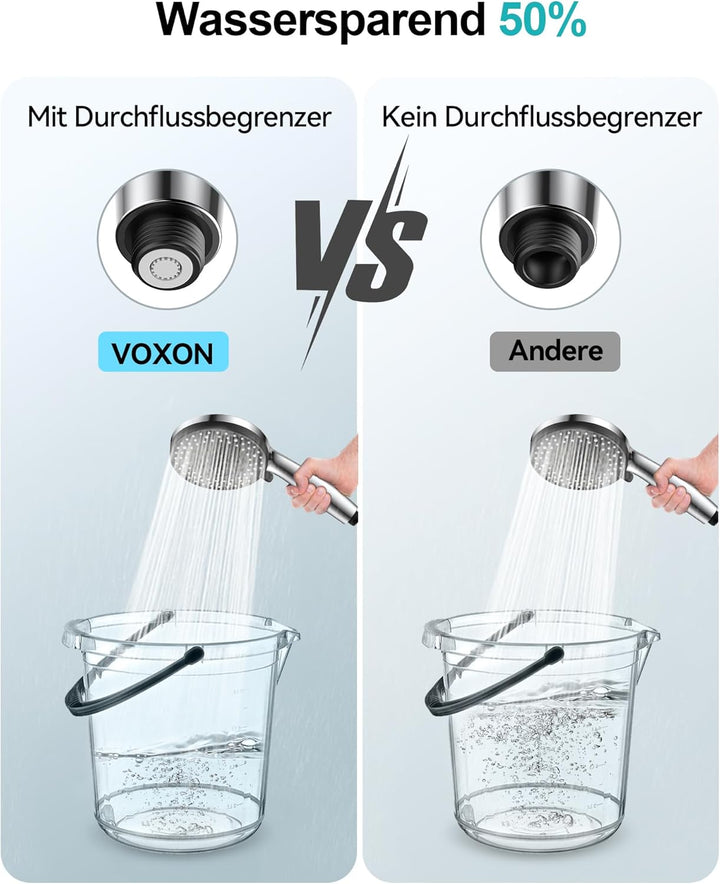 VOXON Hochdruck Duschkopf mit Schlauch, Shower Head mit 10 Strahlarten, Duschkopf Druckerhöhend, Dus