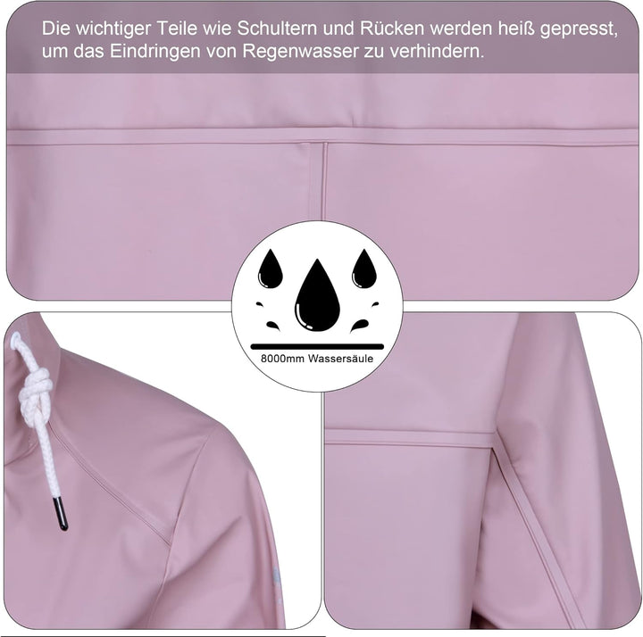 Damen Regenjacke Regenmantel Softshelljacke Friesennerz Parka PU Windbreaker mit Kapuze wasserdicht