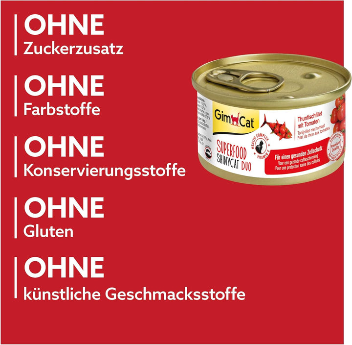 GimCat Superfood ShinyCat Duo Thunfisch mit Tomaten - Katzenfutter mit saftigem Filet ohne Zuckerzus