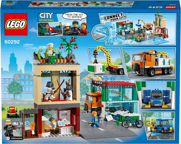 LEGO 60292 City Stadtzentrum Bauset mit Spielzeug-Motorbike, Fahrrad, Truck, Strassenplatten und 8 M